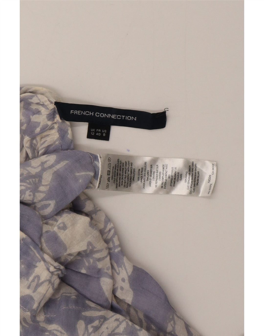 FRENCH CONNECTION Damen-Hemdbluse mit 3/4-Ärmeln, UK 12, Mittelblau mit Blumenmuster