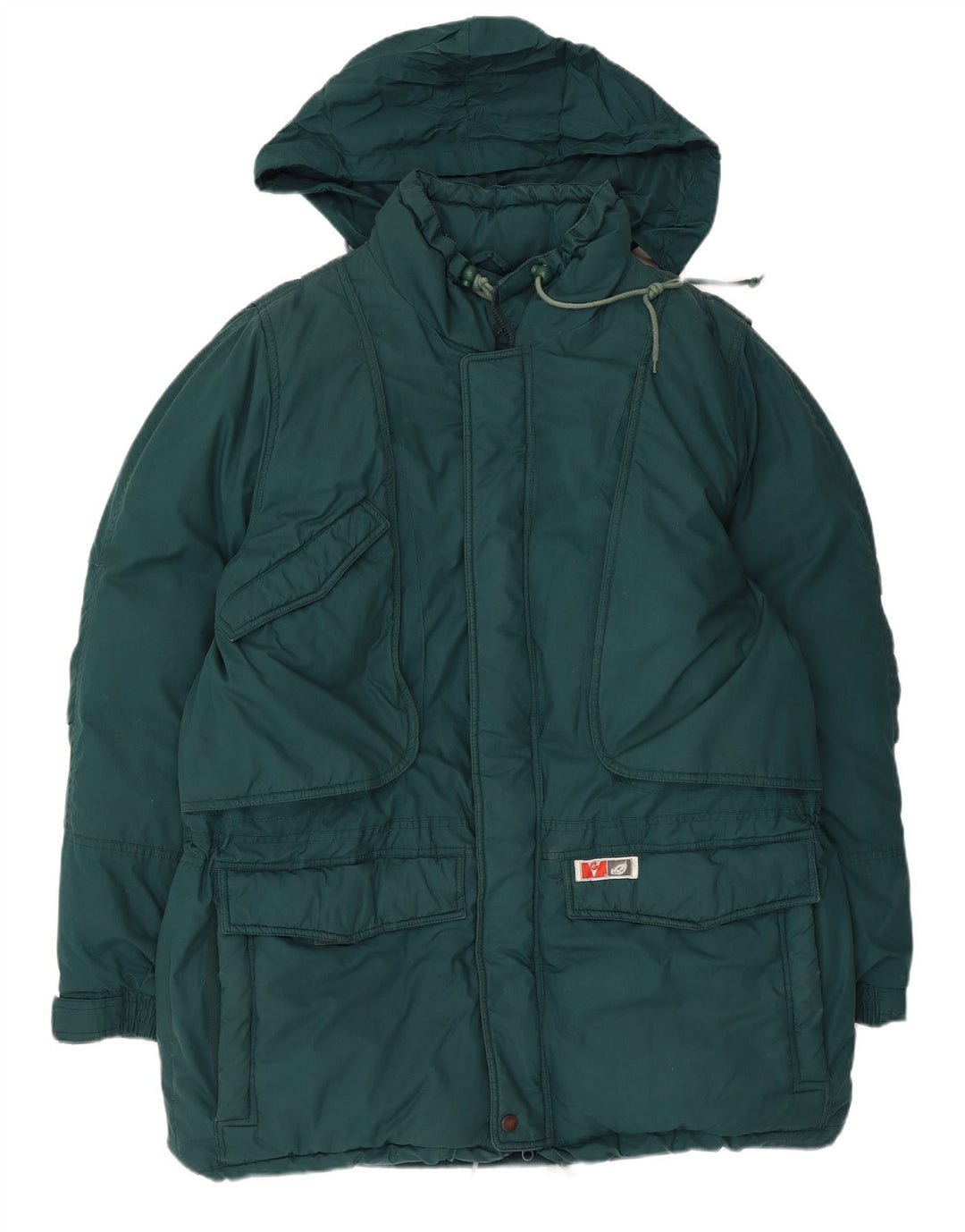 Vintage Herren Skijacke mit Kapuze, gepolstert, IT 54 2XL, grünes Polyester
