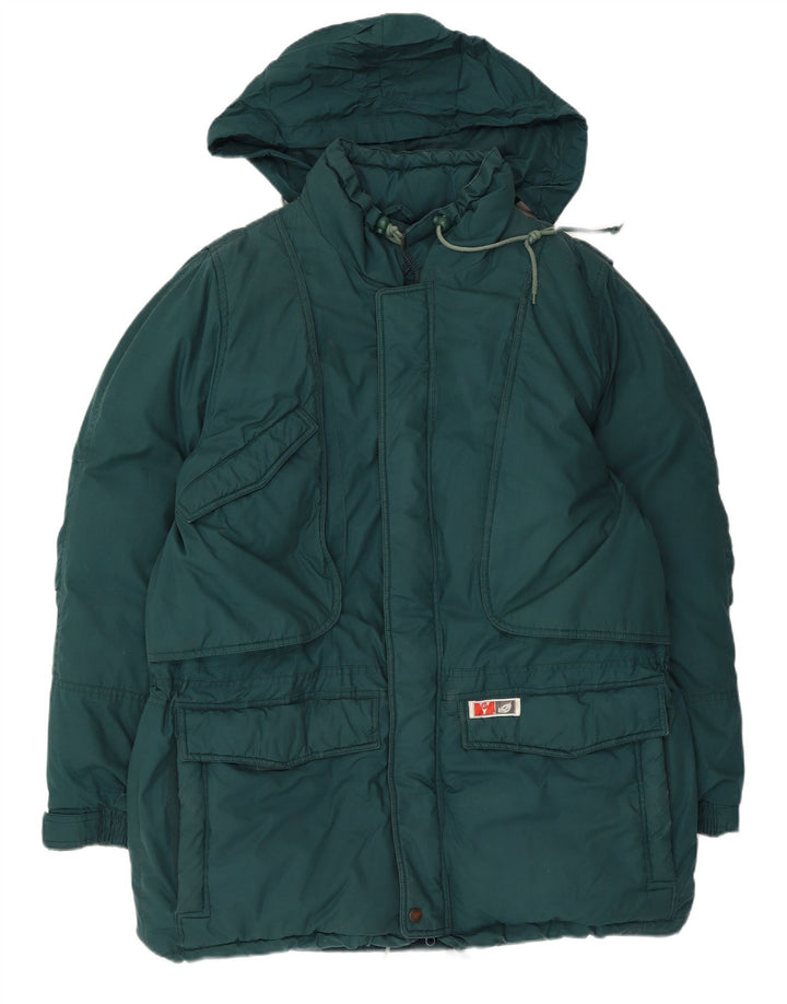 Vintage Herren Skijacke mit Kapuze, gepolstert, IT 54 2XL, grünes Polyester