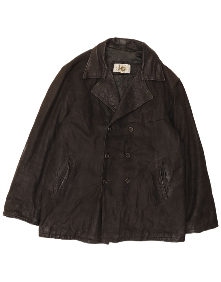 Desi Herren Zweireihige Lederjacke UK 42 XL Schwarzes Leder