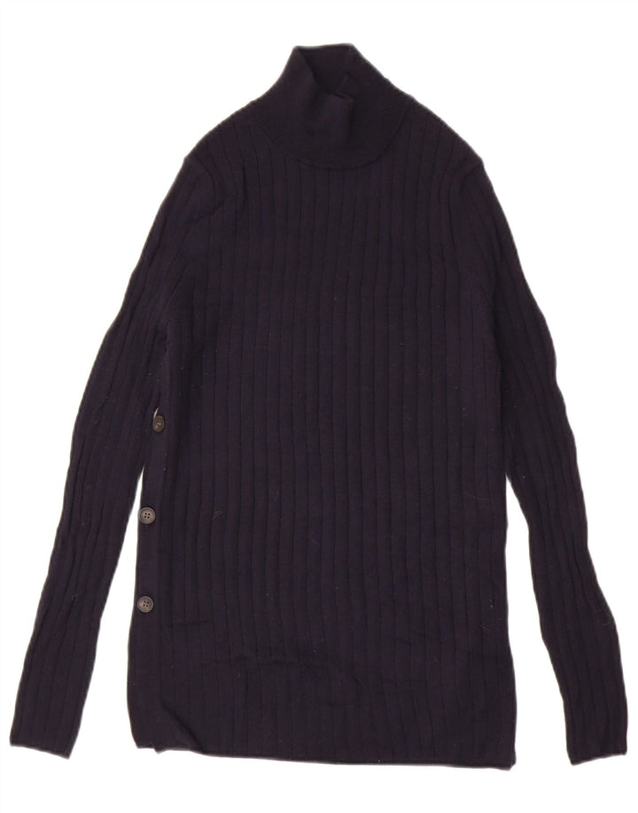 ZARA Womens Longline Turtle Neck Jumper Sweater UK 10 Small Navy Blue