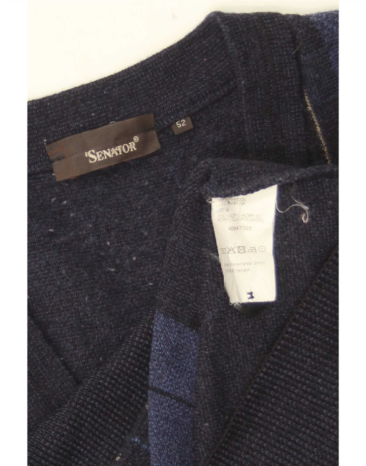 Ärmelloser Herren-Cardigan von Senator, Größe 52, groß, marineblau kariert