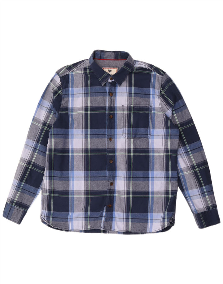 FAT FACE Herren-Flanellhemd XL, blau kariert, Baumwolle