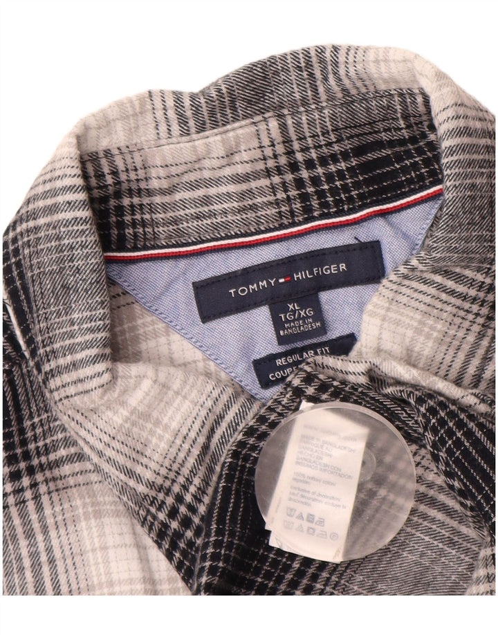 Tommy Hilfiger Herren-Flanellhemd mit normaler Passform, XL, grau kariert, Baumwolle