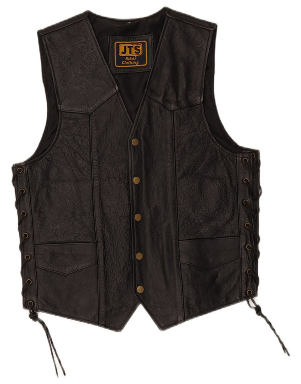 JTS Herren Biker-Lederweste, Größe S, Schwarz
