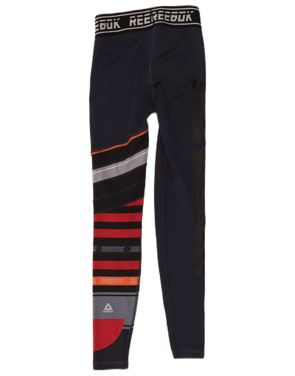 Reebok Womens Graphic Leggings UK 4/6 XS Marineblau Colourblock Polyester