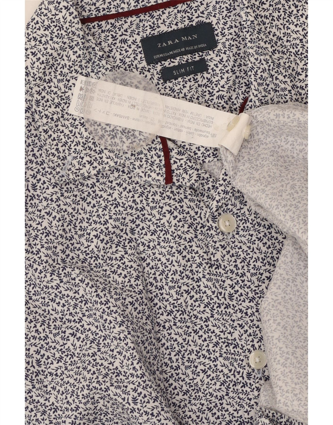 Zara Herren Slim-Fit-Hemd aus mittelblauer Baumwolle mit Blumenmuster