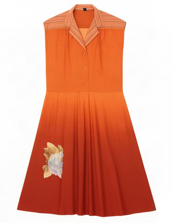 Vintage Damen Ärmelloses Maxikleid US 3 Small Orange Floral Polyamid