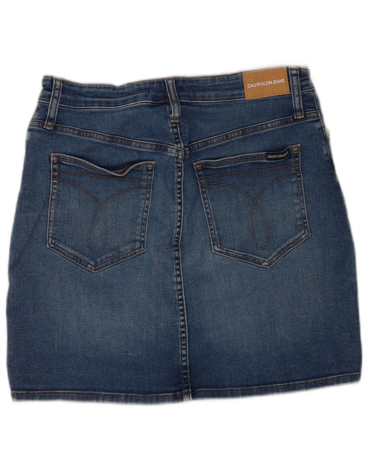 Calvin Klein Damen Distressed Mini Denim Rock W31 Mittelblaue Baumwolle
