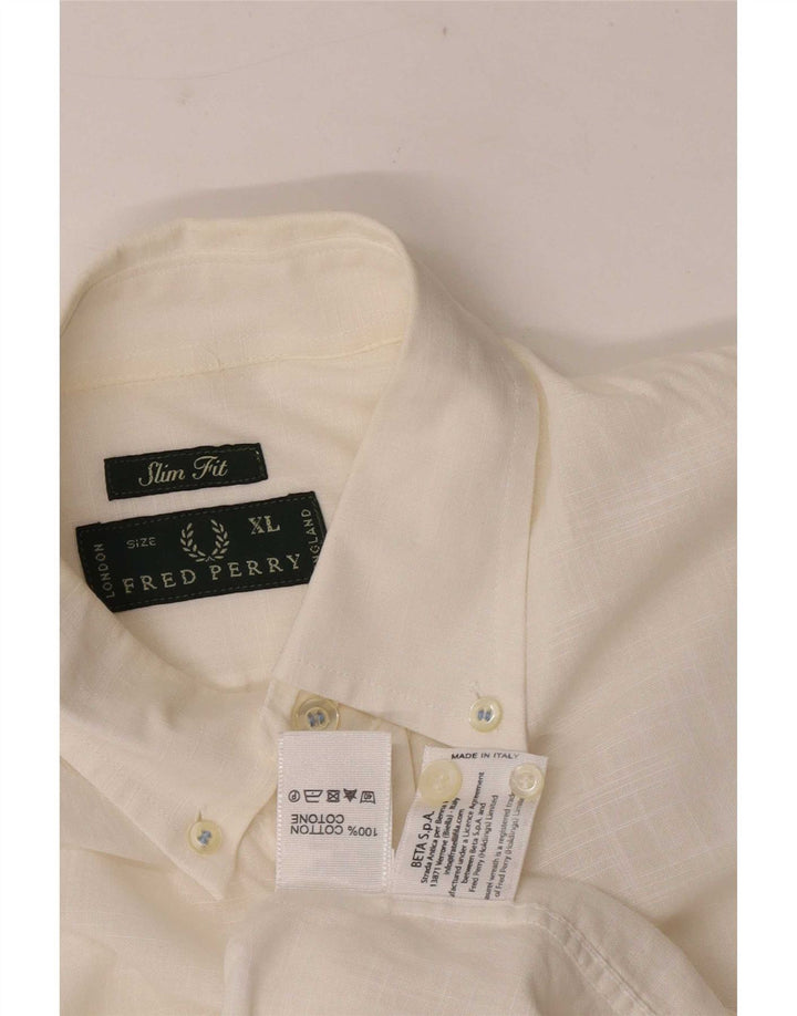 Fred Perry Herren-Slim-Fit-Hemd XL aus weißer Baumwolle