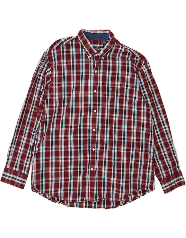 IZOD Mens Shirt 2XL Burgundy Check Cotton Vintage Izod and Second-Hand Izod from Messina Hembry 