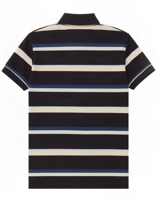 Tommy Hilfiger Mens Polo Shirt Large Navy Blue Striped Cotton