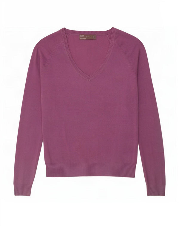 Zara Damen-Pullover mit V-Ausschnitt, Gr. 10, Größe S, Lila, Baumwolle
