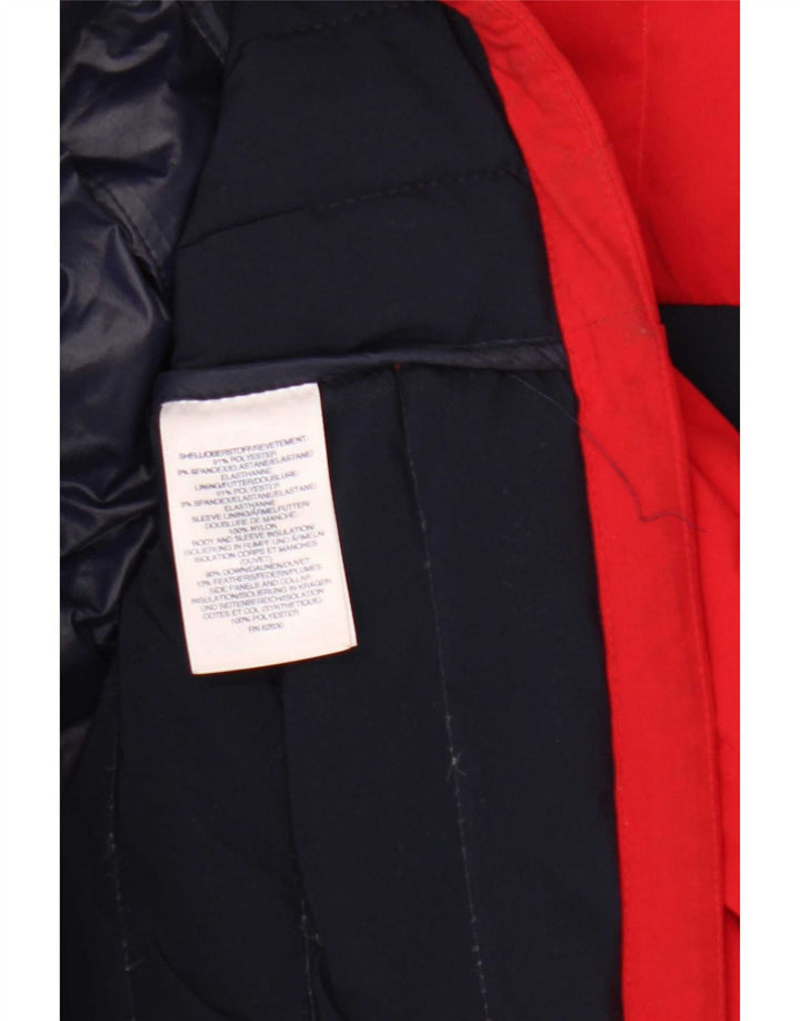 Lands End Wattierte Herrenjacke UK 38 Mittelrotes Colourblock-Polyester
