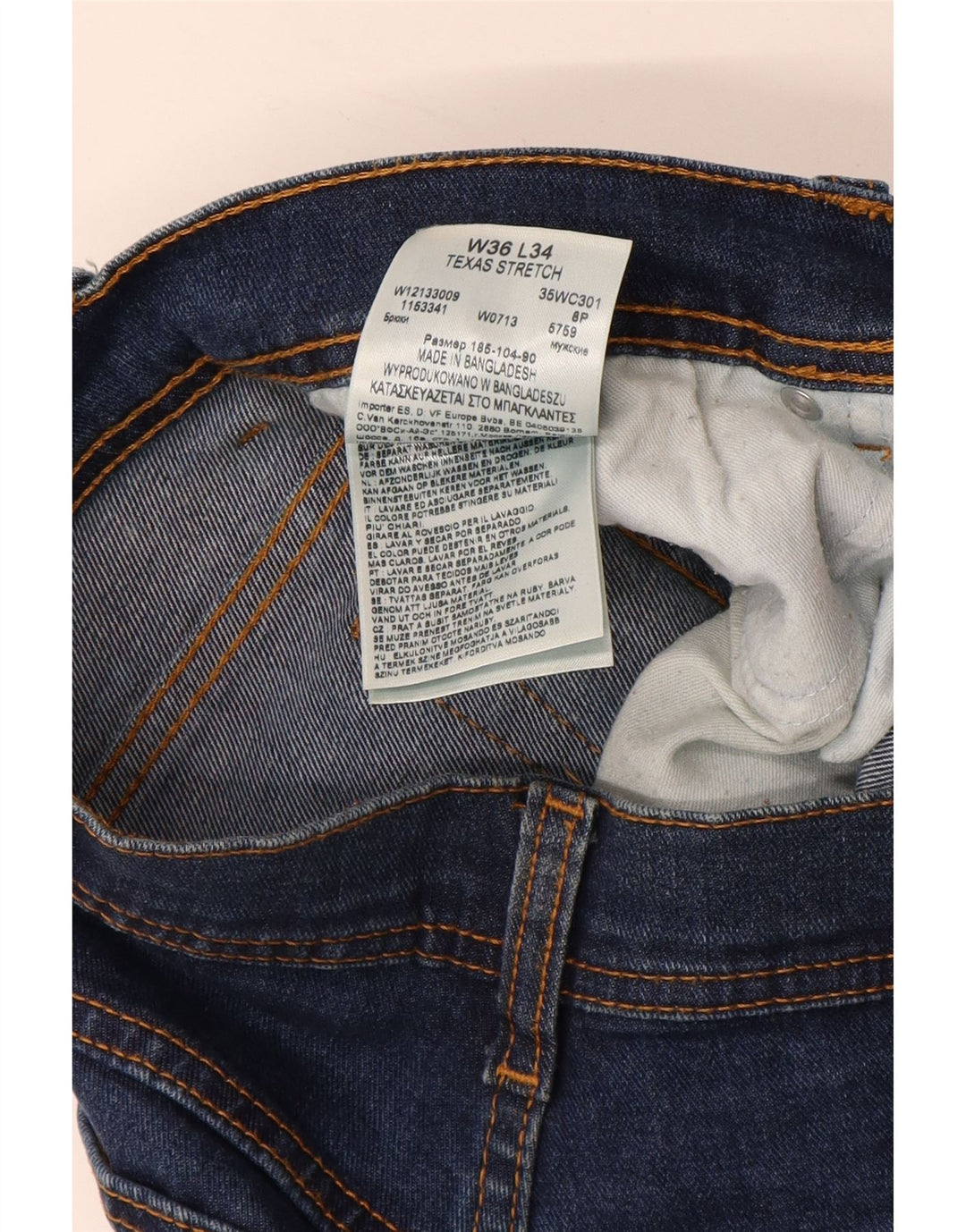 WRANGLER Herren Texas Stretch Straight Jeans W36 L34 Blaue Baumwolle