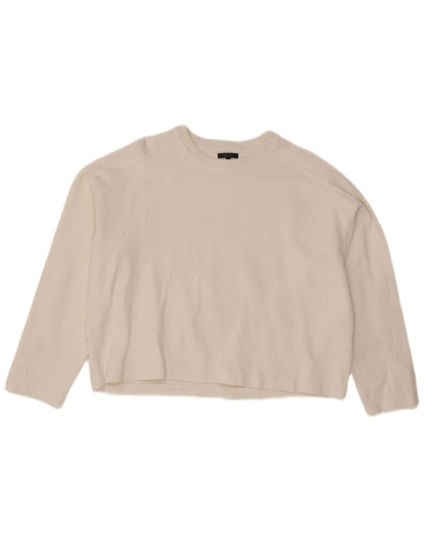 Massimo Dutti Damen Top Langarm UK 14 Mittelweiße Baumwolle