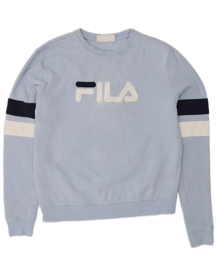 FILA Damen Grafik-Sweatshirt-Pullover UK 14 Mittelblaue Colourblock-Baumwolle