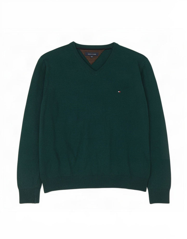 Tommy Hilfiger Herren-Pullover mit V-Ausschnitt, 2XL, grüne Wolle