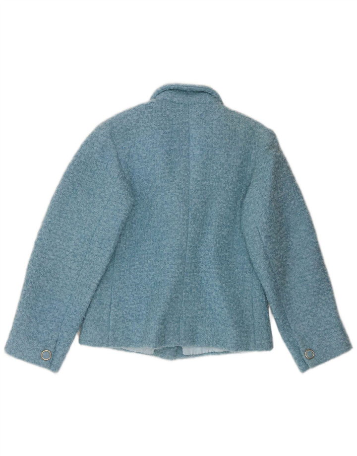 Vintage Damen Crop 3 Knopf Blazer Jacke UK 12 Mittelblau
