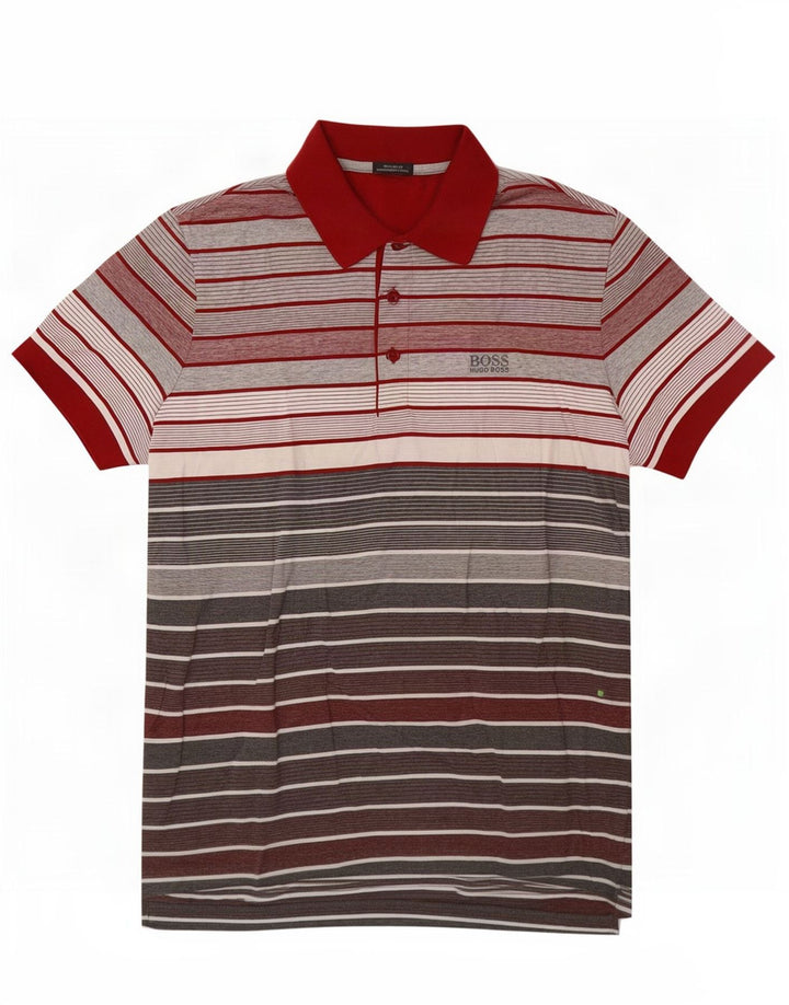 Hugo Boss Herren-Poloshirt mit normaler Passform, klein, rot gestreift, Baumwolle