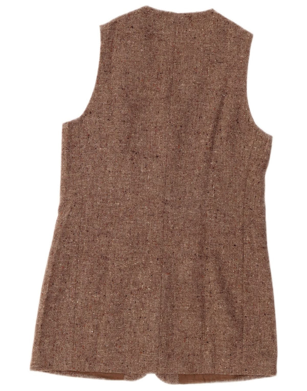 Vintage Damen Longline Weste IT 42 Mittelbraun gefleckte Schurwolle