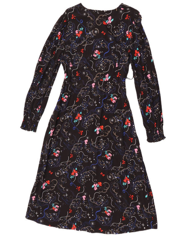 Marks & Spencer Damen-Maxikleid mit langen Ärmeln, Gr. 12, Mittelschwarz, geblümt