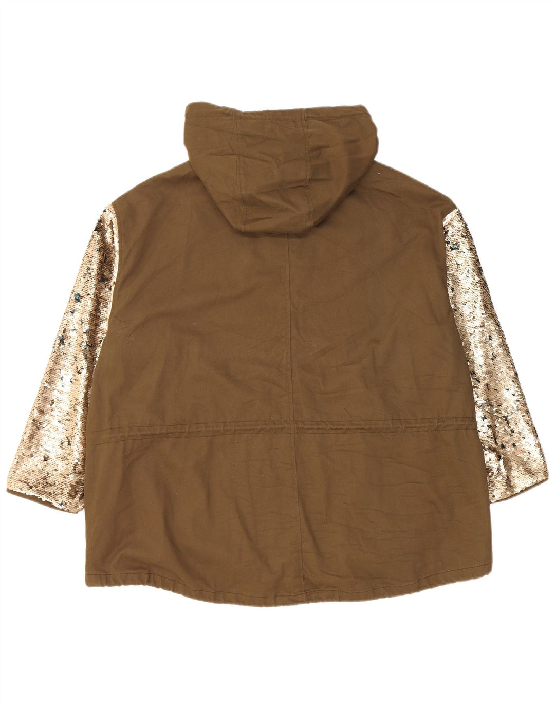 Zara Damen-Parka mit Kapuze, übergroß, Gr. 10, Größe S, Khaki, Farbblock