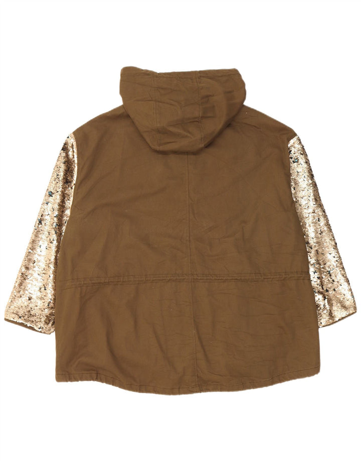 Zara Damen-Parka mit Kapuze, übergroß, Gr. 10, Größe S, Khaki, Farbblock