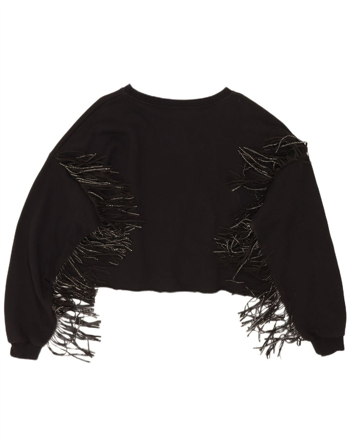 Zara Damen Crop Oversized Sweatshirt Pullover UK 14 Mittelschwarze Baumwolle