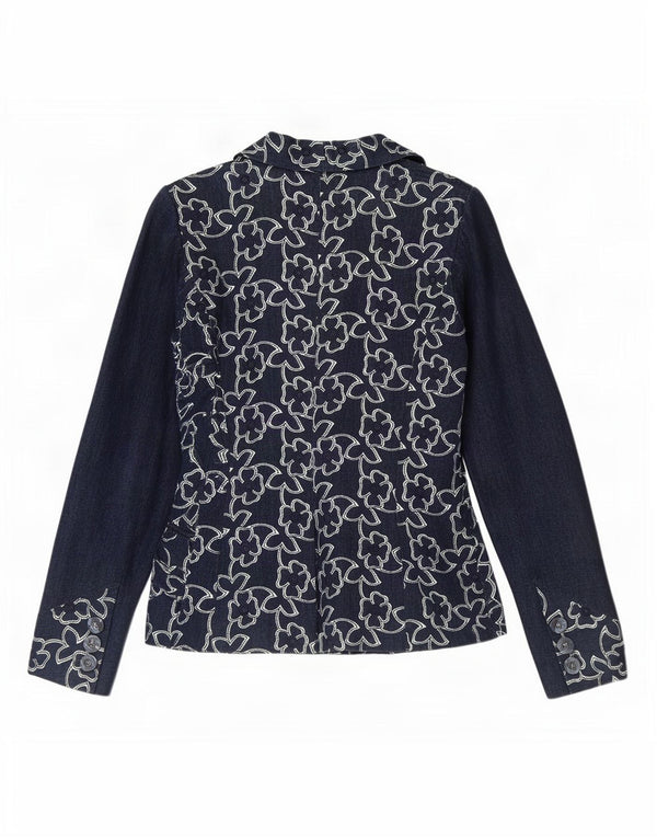 Ungaro Damen-Blazer mit 2 Knöpfen, Größe S, Marineblau, Blumenmuster