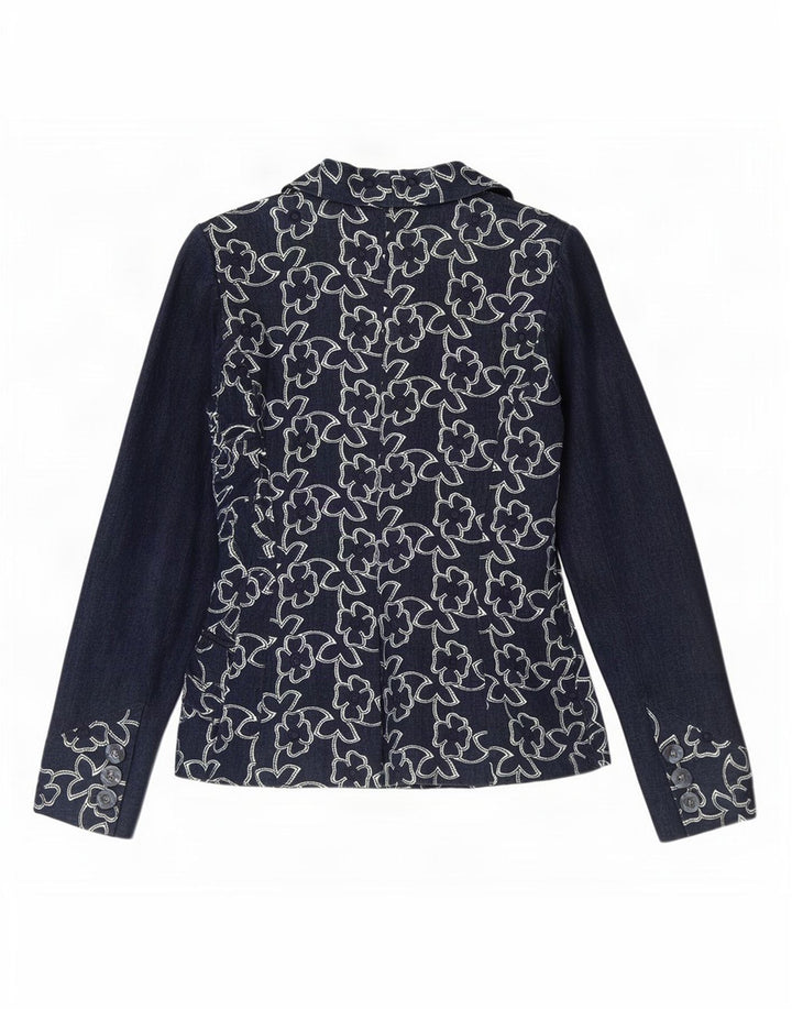 Ungaro Damen-Blazer mit 2 Knöpfen, Größe S, Marineblau, Blumenmuster