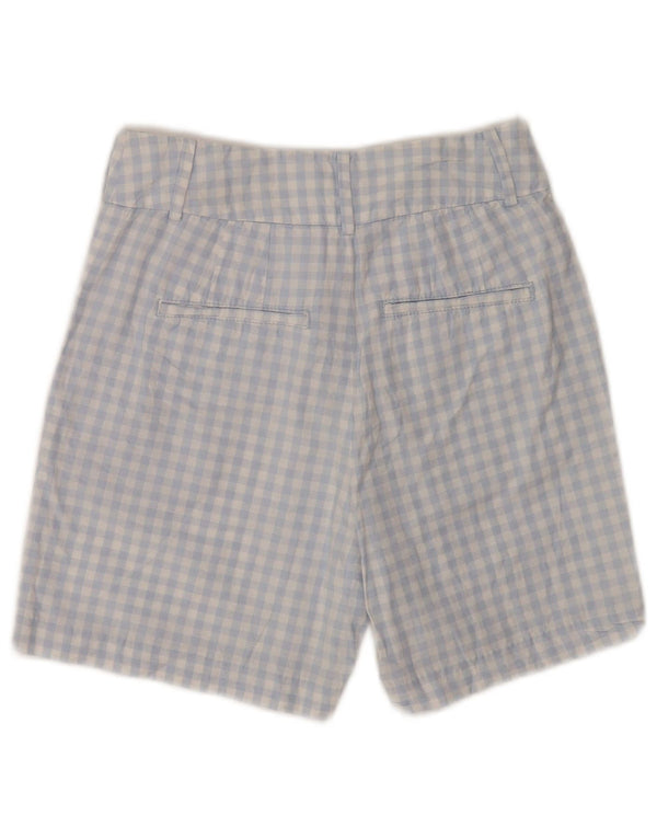Benetton Damen-Chinoshorts mit hoher Taille, UK 6, Größe S, W26, blaue Gingham-Baumwolle