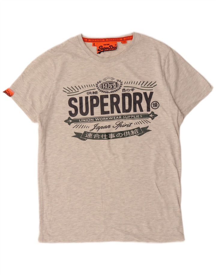 Superdry Herren Grafik-T-Shirt-Oberteil, groß, grau gesprenkelte Baumwolle