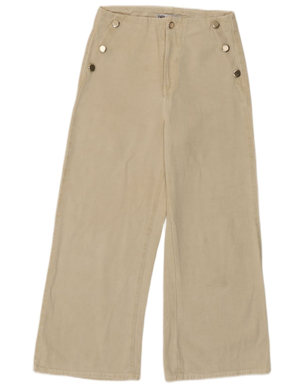 Zara Damen-Chinohose mit weitem Bein, EU 36, XS, B26, L26, beige Baumwolle