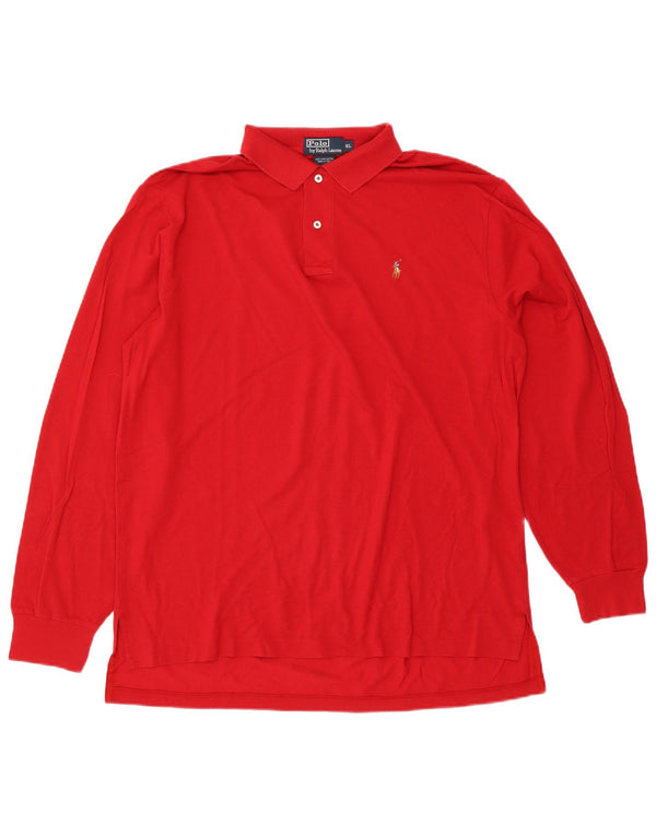 Polo Ralph Lauren Herren-Langarm-Poloshirt XL aus roter Baumwolle