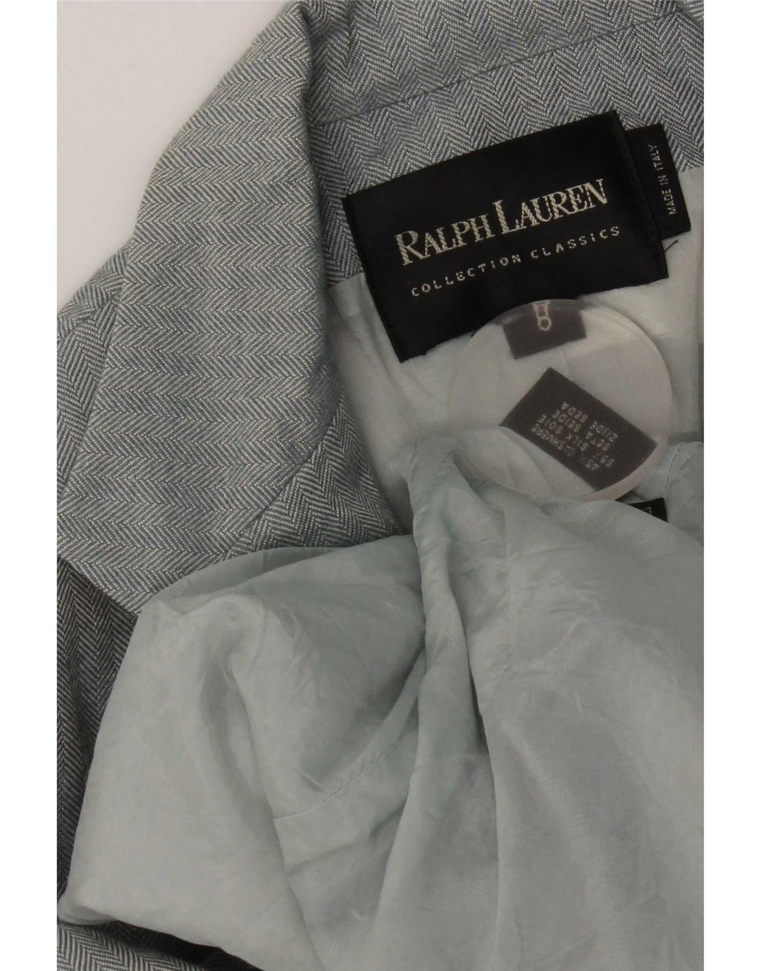 Ralph Lauren Damen-Blazerjacke mit 3 Knöpfen, US 8, mittelblaues Fischgrätenmuster
