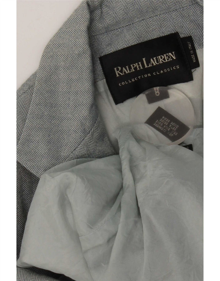 Ralph Lauren Damen-Blazerjacke mit 3 Knöpfen, US 8, mittelblaues Fischgrätenmuster