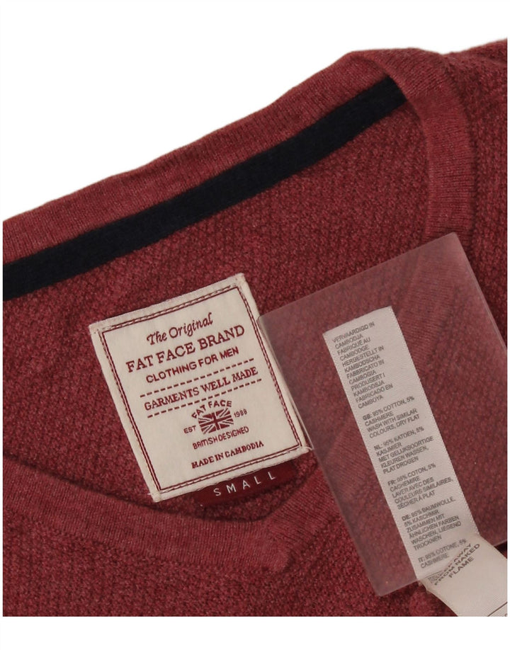 Fat Face Herren-Pullover mit V-Ausschnitt, Größe S, rote Baumwolle