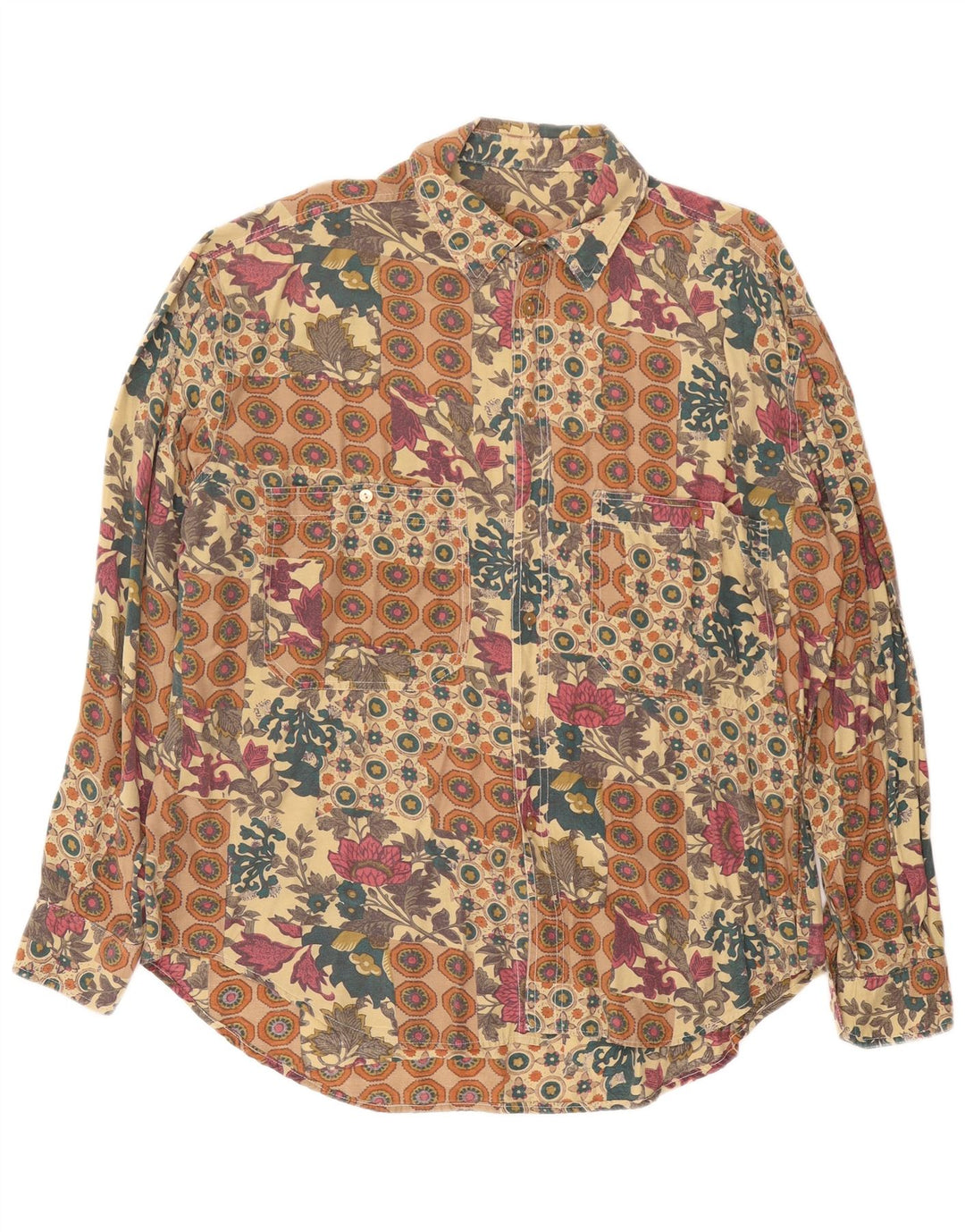 VINTAGE Herrenhemd XL Beige geblümt