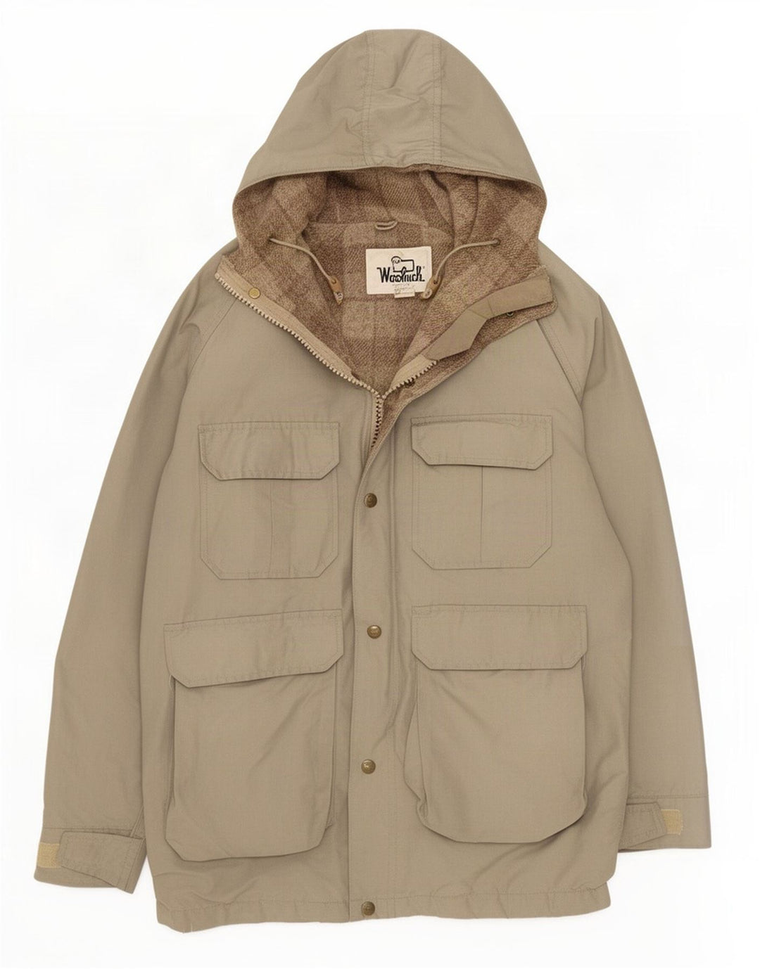 Woolrich Herren-Parka mit Kapuze, UK 38, mittelgraue Baumwolle