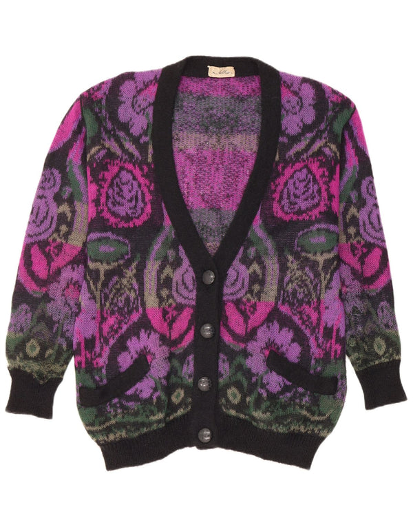 Vintage Mädchen Cardigan Pullover 13-14 Jahre Rosa Blumen Mohair