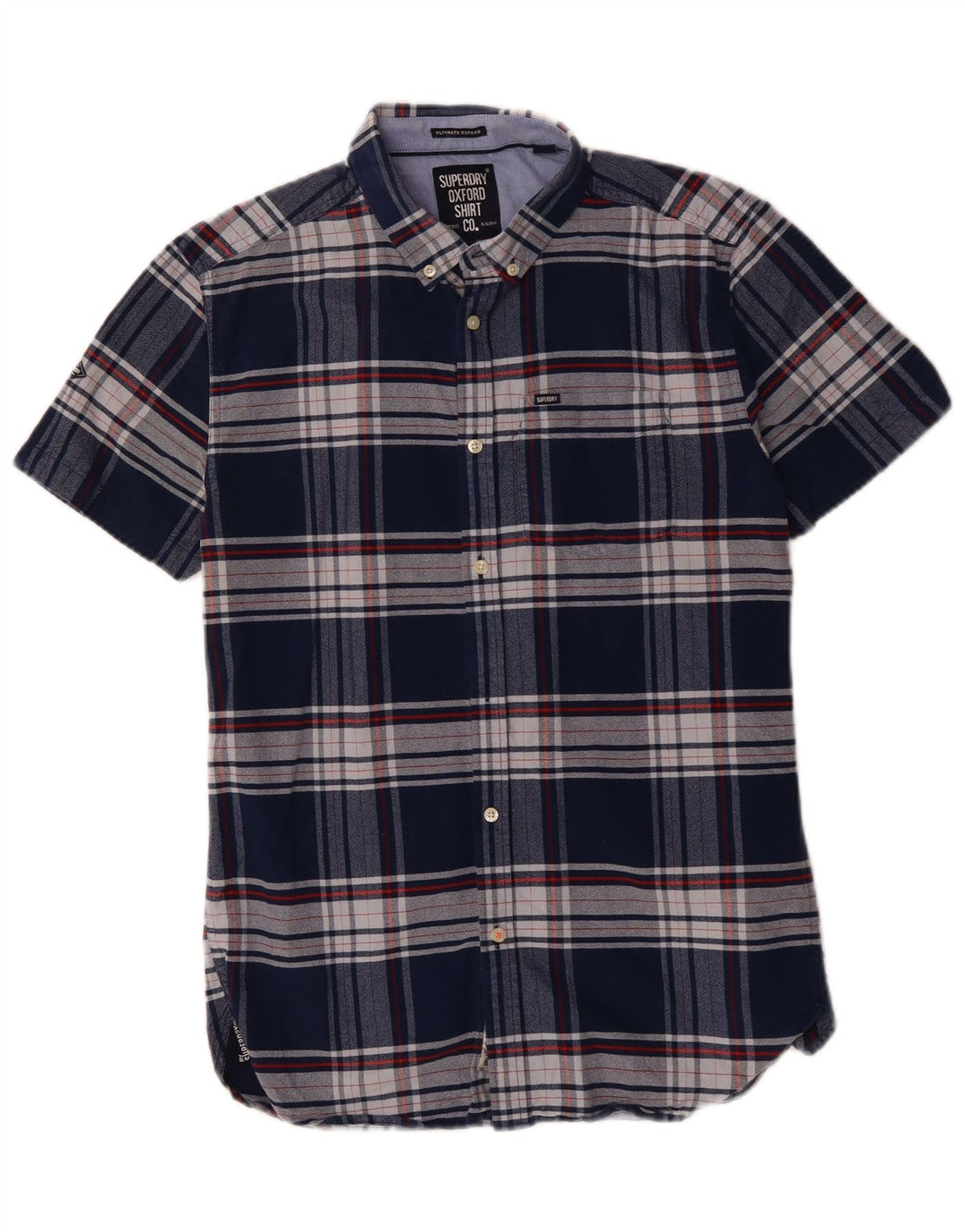 SUPERDRY Herren-Kurzarmhemd aus mittelblauer, karierter Baumwolle