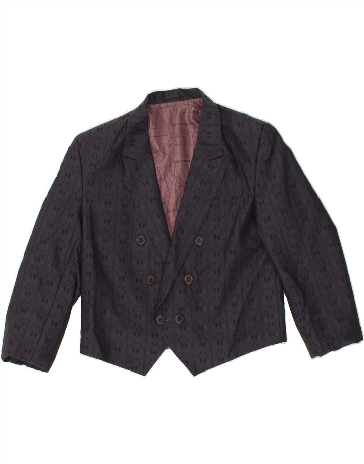VINTAGE Womens Crop Blazer Jacket UK 12 Medium Navy Blue Floral Vintage Vintage and Second-Hand Vintage from Messina Hembry 