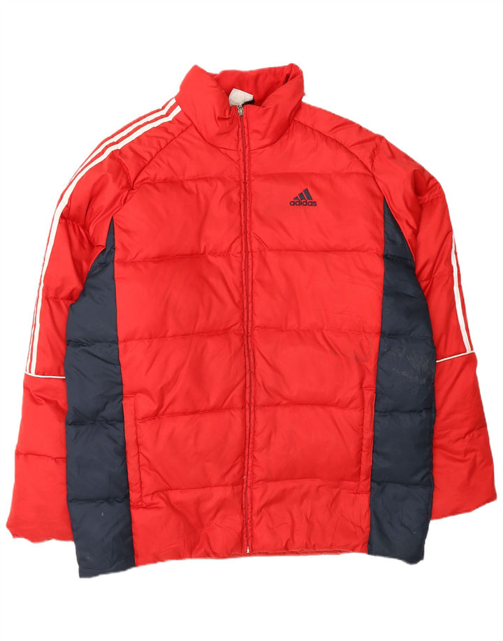 Adidas Herren Wattierte Jacke UK 38 Mittelrotes Colourblock-Polyester