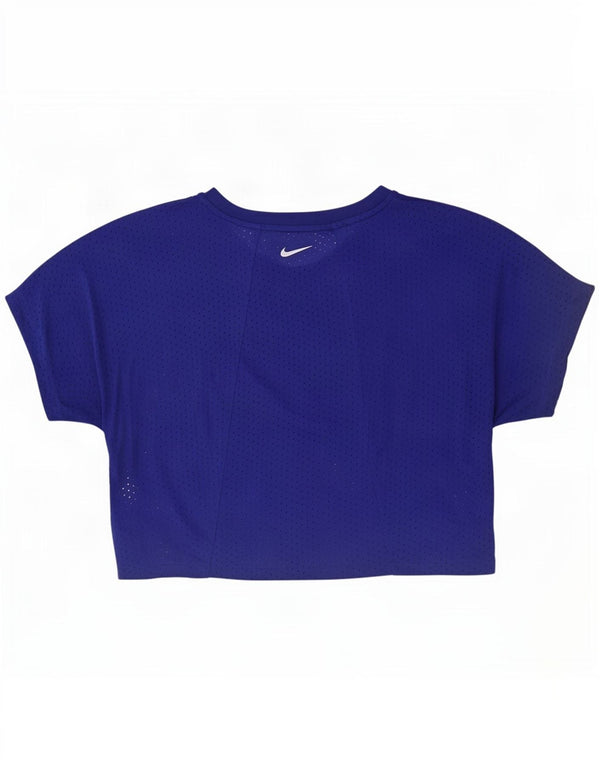 Nike Damen Dri Fit Crop Graphic T-Shirt Top UK 16 Large Blau Polyester