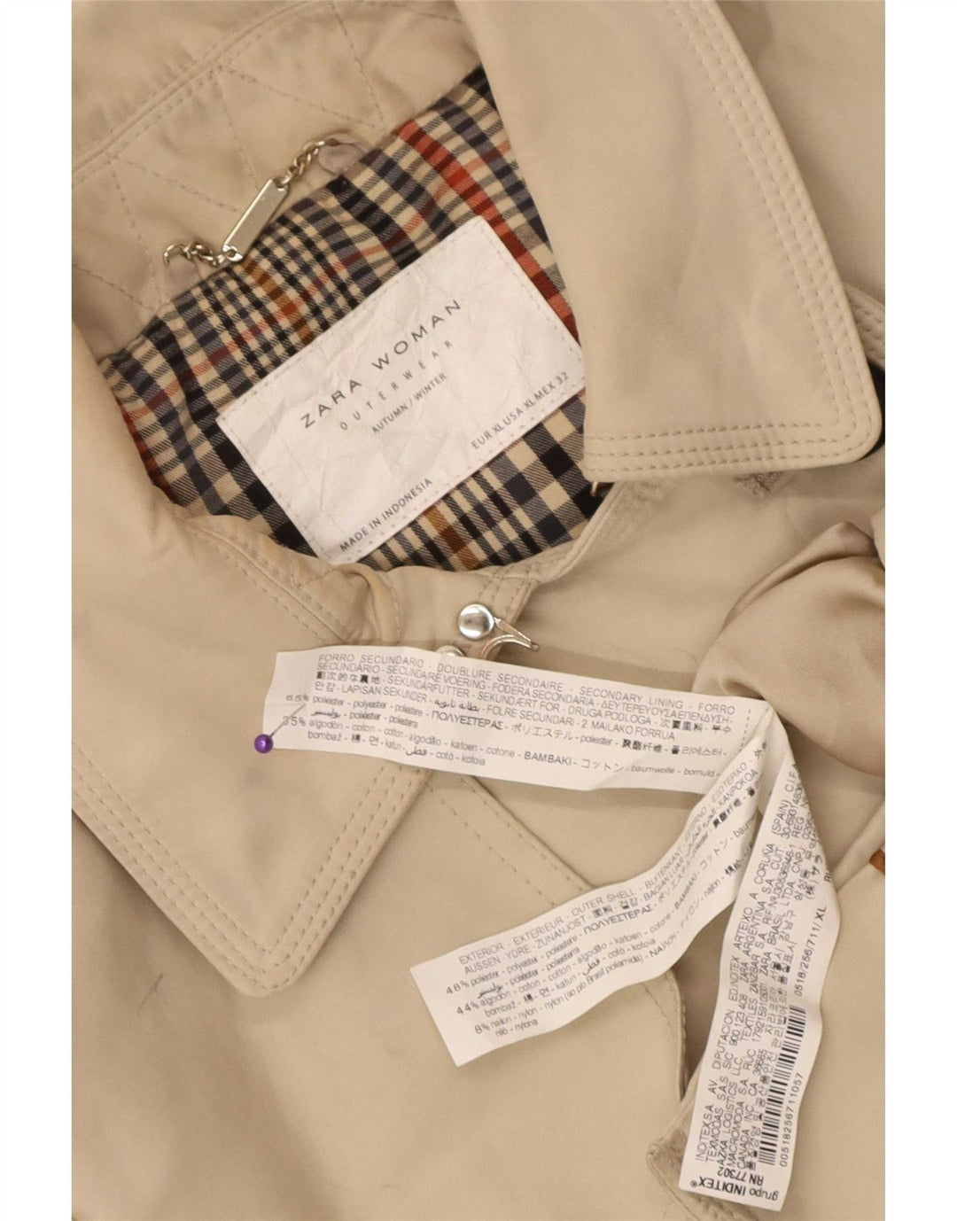 Zara Damen Zweireihiger Trenchcoat UK 18 XL Beige Polyester