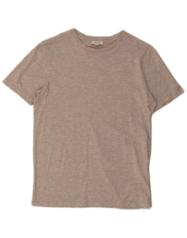 Reiss Damen T-Shirt Top UK 14 Mittelbeige gefleckte Baumwolle
