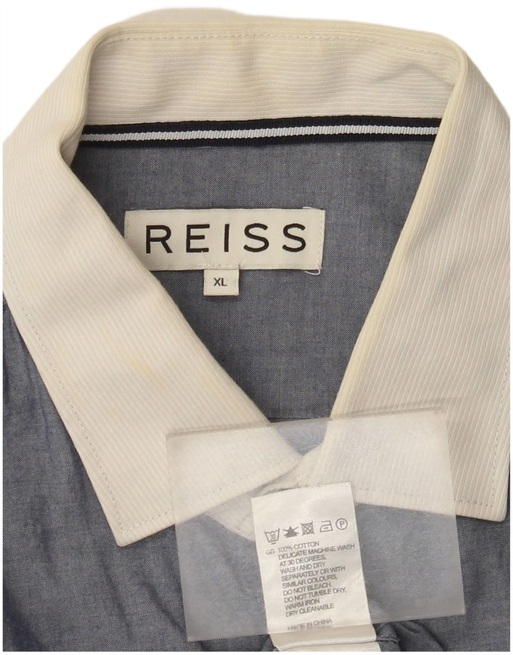 Reiss Herrenhemd XL Blau Colourblock Baumwolle
