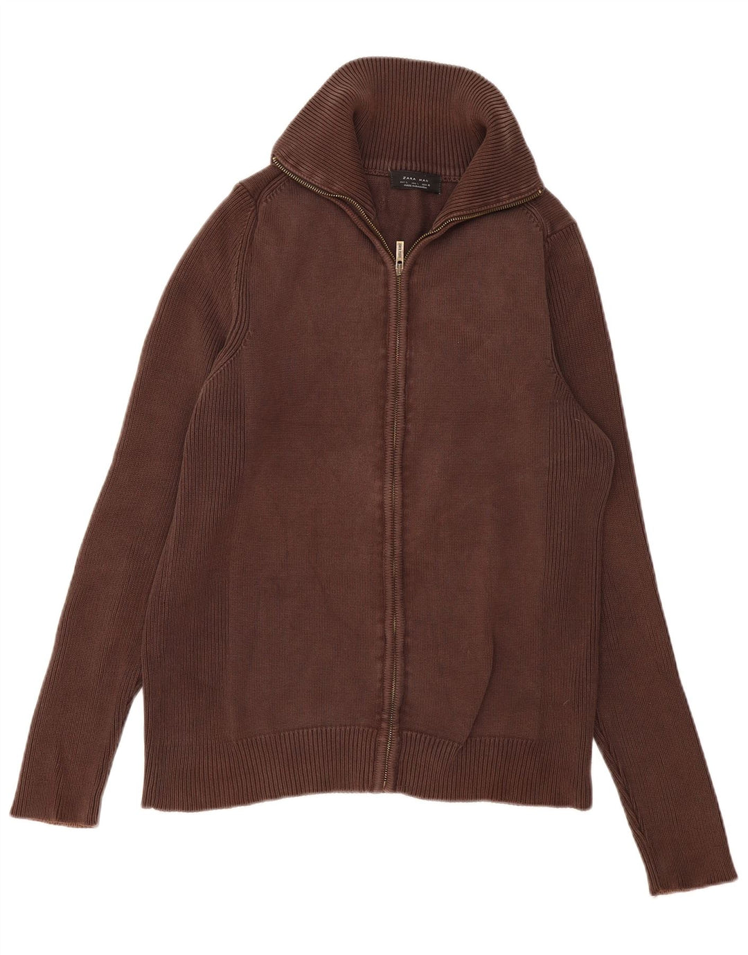 Zara Herren-Strickjacke, groß, braune Baumwolle