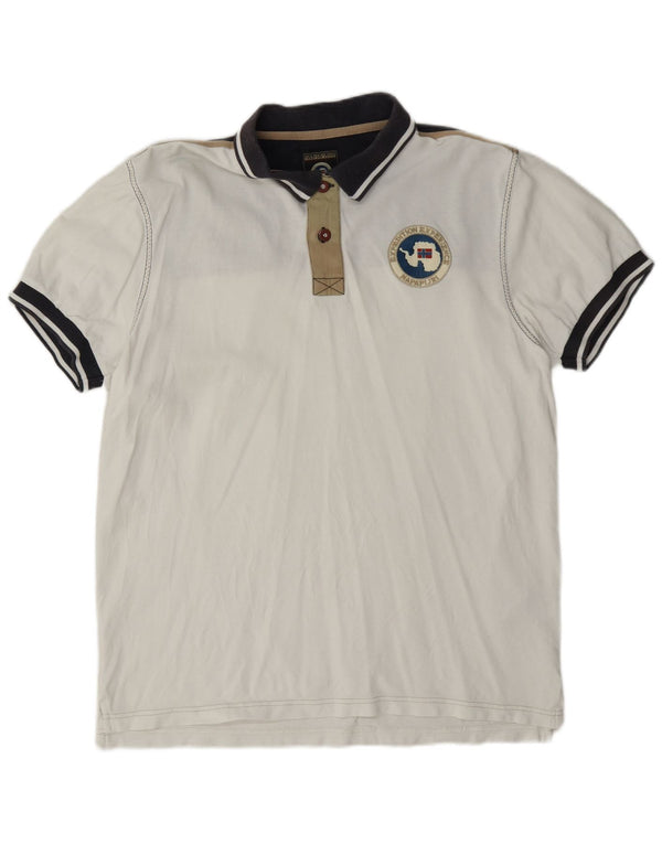 Napapijri Herren Geographic Graphic Rugby-Poloshirt XL, Weiß, Farbblock